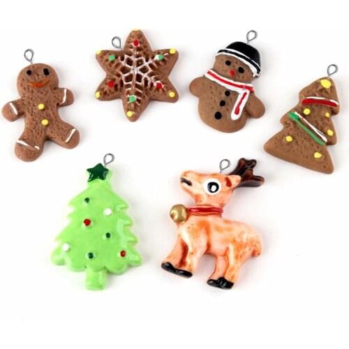 10pcs Mix DIY flatback resin fittings Christmas tree gingerbread snowman charms jewelry mobile phone shell materials wholesale