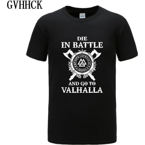 Odin Vikings T Shirt Men Die In Battle And Go To Valhalla Tshirt Mens Summer Print Hip Hop T-Shirt Black Tops Tee Hombre