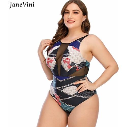 JaneVini 2021 Floral Print Plus Size Women Swimwear Thong One Piece Swimming Bathing Suits Big Size Swimsuits Beachwear Bodysuit