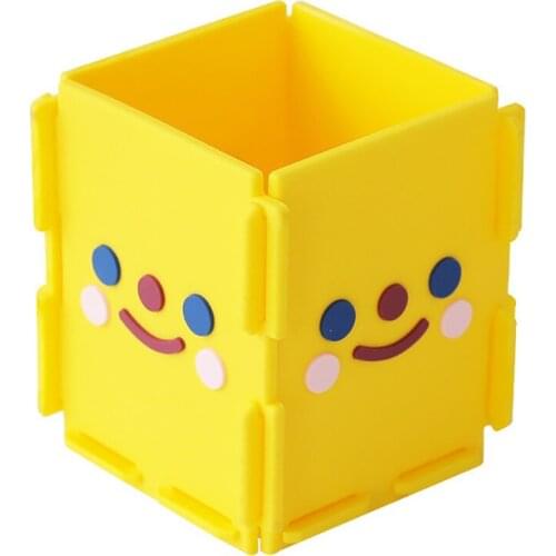 Creative DIY Pen Holder Cute Smiley Desk Storage Box Pen Holders, Office Stationery Organizer Stand Case, Makeup Brush Container