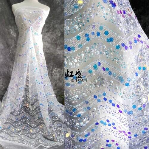 125*100CM Black white colorful Wedding Dress Applique DIY Bridal Headdress scarf veil sequined Embroidered Lace Fabric Patch