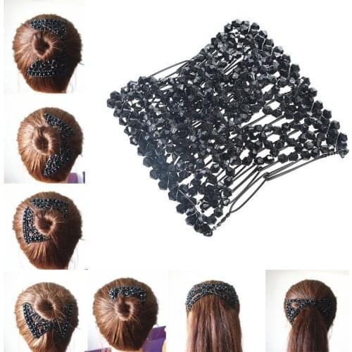 LightweightMagic Hair Decoration Combs Black Beaded Stretchy Hairpin Bow Lightweight Double Combs
