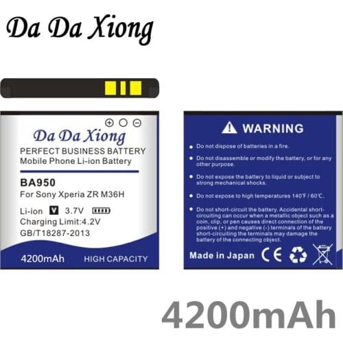 Da Da Xiong 4200mAh BA950 Li-ion Phone Battery for Sony Ericsson Xperia ZR SO-04E M36h C5502 C5503 AB-0300