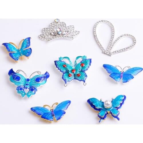 10pcs Metal Alloy Enamel Butterfly Crystal Crown Connector DIY Handmade Accessories For Jewelry Making