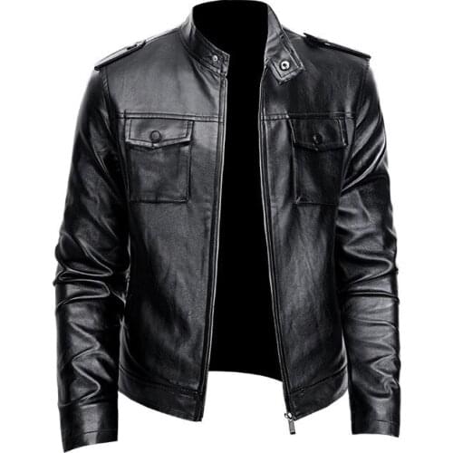 2021 spring and autumn brand European and American mens trend leather jacket youth collar punk mens motorcycle leather jacket