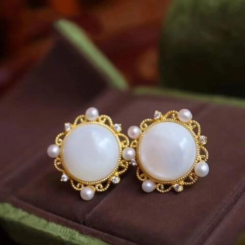 Natural Pearl Earrings S925 Sterling Silver Anti-Allergy All-Match Stud Earrings for Women Simple Elegant White Fritillary Stud