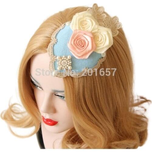 NEW Wholesale fashion velvet lace rose flower top hat clips party hairclips and barette hair accessories+63