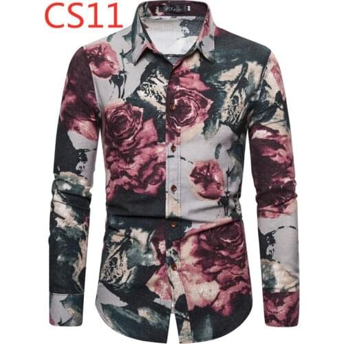 Autumn National Style Kpop Mens Shirt 2021 Fashion Casual Shirt Printing Inch Shirt Lapel Cardigan Long-sleeved Mens Top