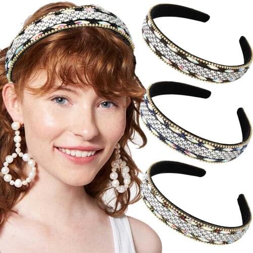 Haimeikang Rhinestone Luxurious Headbands Bezel Hair Hoop For Girls Shiny Color Hair Bands Fashion Women Hair Accessories
