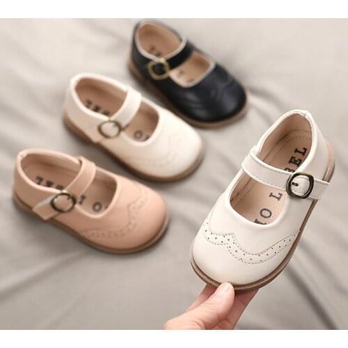 Spring Autumn Beige Black Kids Leather Shoes Girls Single Shoes Soft Bottom Children Princess Shoes Chaussure Fille 1 2 3 4 5-7T