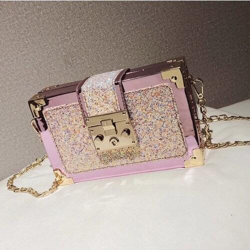 Wedding Purse Chain Shoulder Bag Luxury Gradient Color Sequin Box Shape Female Mini Messenger Bag