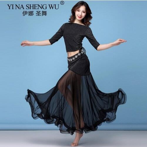 Belly Dance Half Sleeve Top Bellydance Exercise Clothes New Set Of Adult Women Split Suit Top+Skirt Female Competition Costumes
