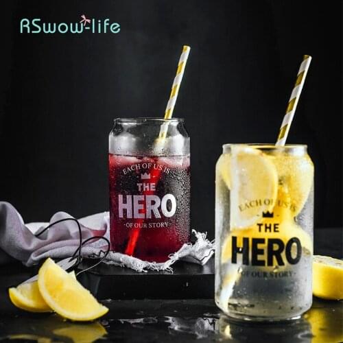 Nordic Style Letter Heat-Resistant Glass Water Cup Juice Beverage Cup Beer Cocktail Creative Coke Can Glassware Water Bottle
