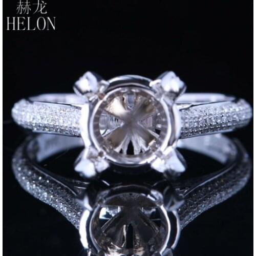 HELON Round 8-9mm Solid 14K White Gold Natural Diamonds Semi Mount Engagement Wedding Ring Setting Women Wedding Fine Jewelry