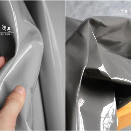 Patent Leather Fabric PU Mirror Gray Waterproof DIY Patches Bows Bags Skirt Coat Stage Decor Cosplay Designer Fabric