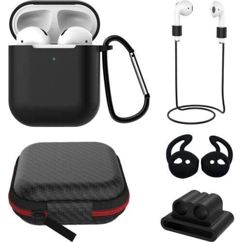 6 IN-1 Protective Case For AirPods 1 2 Headphone Storage Box Lanyard Carabiner Silicone Cover For Air Pods 2 Case Ear Cap