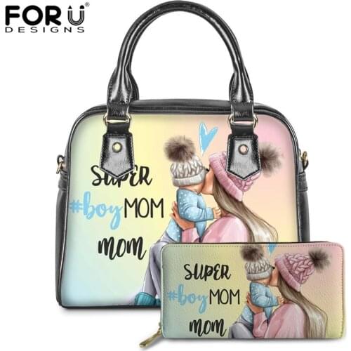 FORUDESIGNS Baby Mom Queen Girl Printed Womens Handbags Casual 2pcs/Set Ladies Shoulder Tote Bags Woman Girls mochila feminina