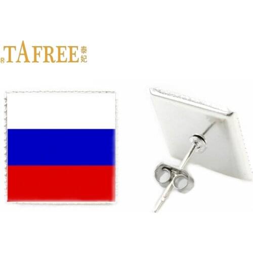 TAFREE flag square stud earrings Pakistan Netherlands Russia flag photo for women countryflag earings fashion jewelry FG78
