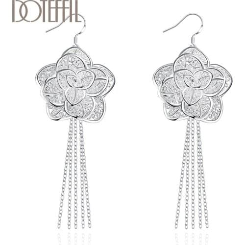 DOTEFFIL 925 Sterling Silver Hollow Flower Drop Earrings Charm Women Jewelry Fashion Wedding Engagement Party Gift