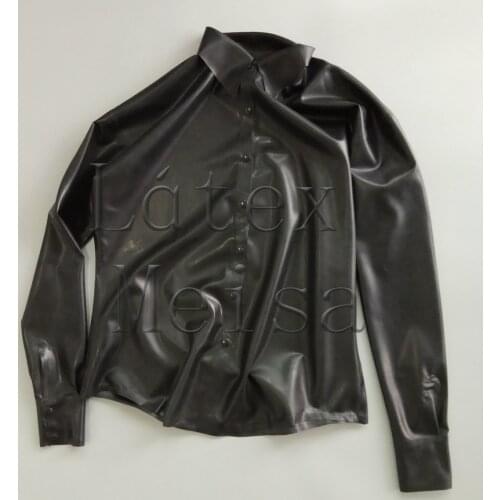 Solid black color latex top women long sleeve latex blouses with 100% handmade