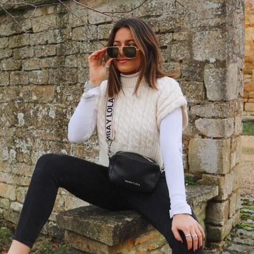 Ardm Za Pull Women Fashion With Ribbed Trim Cable-knit White Sweater Vest Vintage Hight Neck Loose Female Waistcoat Crop Tops