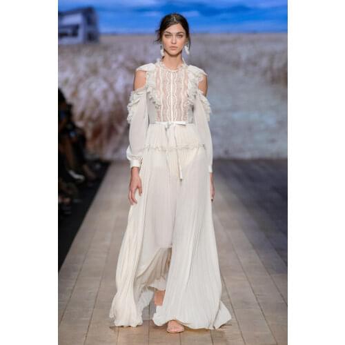 Luxury Runway 2020 New Arrival Spring Summer High Quality Women Elegant Long Maxi Chiffon Ruffle Vacation Dress