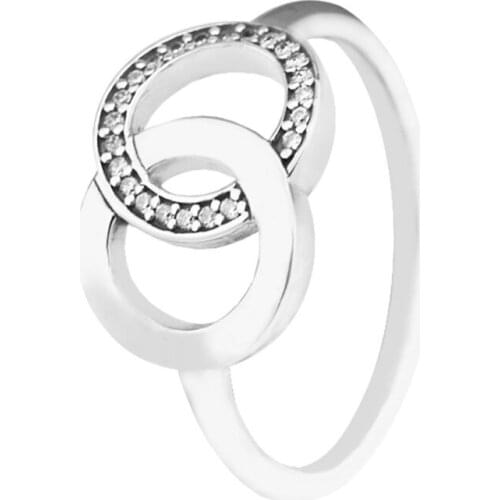 Clear CZ Circles Silver Rings for Women 100% 925 Sterling Silver Ring Jewelry Love Forever Girl Engagement Rings Charm Jewelry