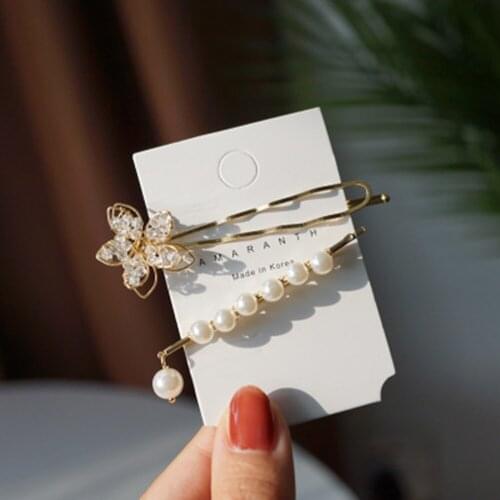 1pc Fashion Pearl Hair Clip Hand-woven Crystal Flower Word Hair Pin Women Sweet Pearl Hairpin Hair Clips Jewelry Barrette Stick