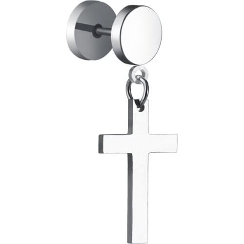 1 Piece Trendy Punk Style Stianless Steel Cross Earrings Female Ear Studs Fine Jewelry Men Party Gift For Boyfriend