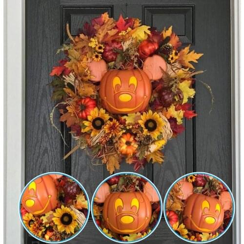 2021 Fall Pumpkin Wreath for Front Door with Pumpkins Artificial Maples Sunflower Autumns Harvest Holiday Decor