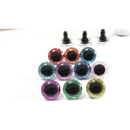 400pcs/lot 16mm 3D clear glitter safety toy eyes short stem + glitter fabric+ washer for diy plush toy doll--10 colors option