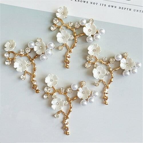 5 PCS 45*47mm Fashion Imitation Pearl With Rhinestone Branch Flower Bridal Hair Accessories Jewelry Making