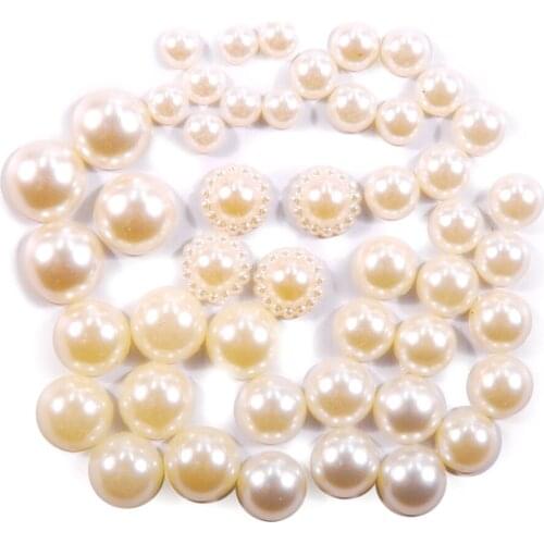980Pcs Pearls The Shape Of Half Round 5MM 6MM 7MM 8MM 9MM 10MM 12MM Flat-bottomed Imitation Pearl Wedding Decorations