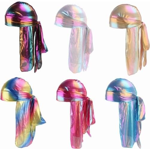 Men/Women Silk Laser Polyester Bandana Hat Durag Rag Tail Headwrap Headwear Cap