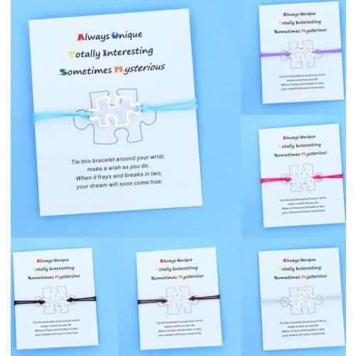 Autism Awareness String Bracelet Fashion Puzzle Charm Red String Bracelet Bangle Chain Friendship Autism Jewelry Gifts