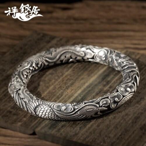 Phoenix chaoyang longfeng fine silver bracelet bracelet high relief cylindrical silver silver bracelet national wind