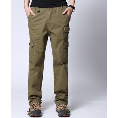 2021 Mens Cargo Pants Spring Casual Multi Pockets Military Tactical Pants Oudoor Army Long Straight Trousers Black Men Clothing