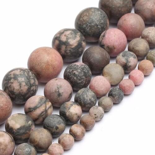 4-12mm Natural Round Matte Frost Black Pink Rhodonite Rhodochrosite Beads For Jewelry Making Beads 15'' Needlework DIY Beads