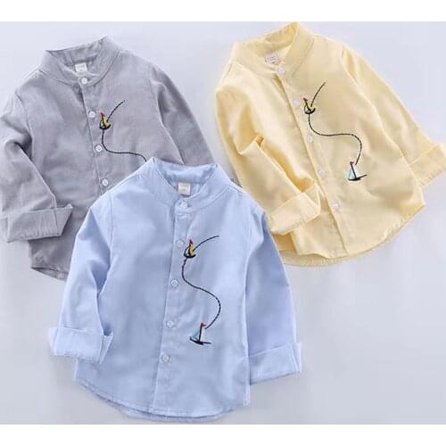 High Quality Cotton Long Sleeve Shirts Pattern Print Children Kids Boys Shirt Age For 18M 2 3 4 5 6 7 8 Years Old Three Colors