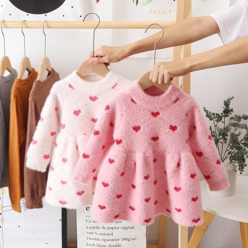 Girls Winter Mink Fleece Sweater Princess Dress Baby Girl Knit Sweater Baby Winter Foreign Style Hedging Dress