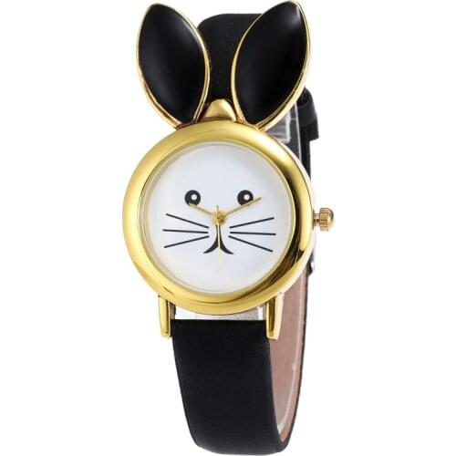 Children Girls Cute Rabbit Leather strap Casual wrist watches for women Fashion Big Rhinestone Dial Student Quartz Watch