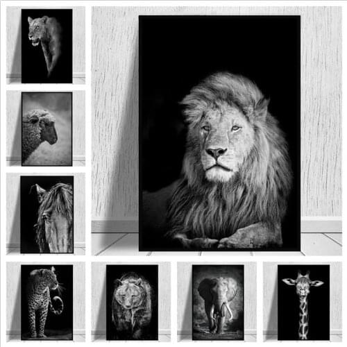 Black and White Art Picture Home Decor Nordic Canvas Painting Wall Art Modern Vivid Animal Lion Posters and Prints for Bedroom
