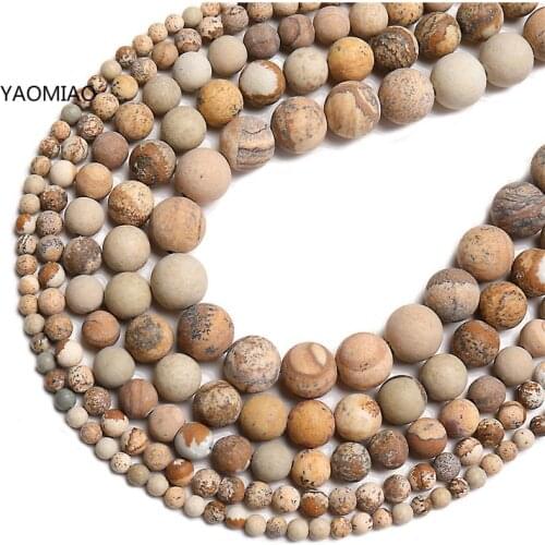 Natural dull polish matte picture stone beads for jewelry making 15inches natural stone beads 4/6/810mm wholesale