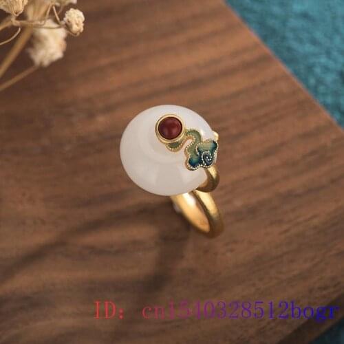 White Jade Ring Natural Gifts Gemstone Zircon 925 Silver Jewelry Crystal Men Fashion Chalcedony Charm Women Amulet