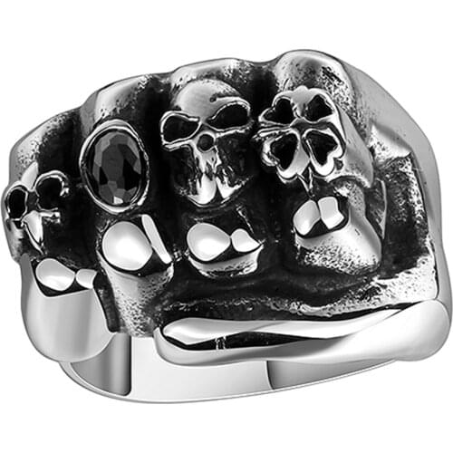 Mens Four Leaf Clover Geometric Oval Biker Lucky Ring Punk Rock Gothic Death Skull Stainless Steel Fist Hand Rings Friends Gift