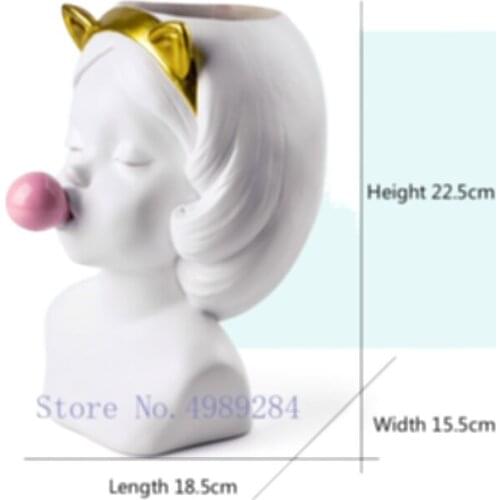 Creative Resin vase Cute girl bubble gum Decoration home living room dining table Decorative art portrait gold