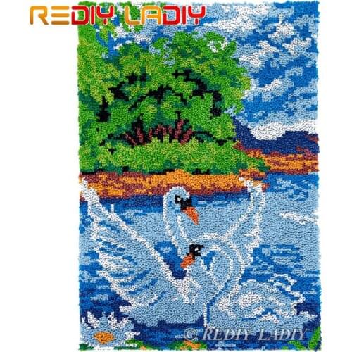 Latch Hook Rug Swan Love Lake Chunky Yarn Tapestry Kits DIY Carpet Rug Knitted Floor Mat Crochet Cushion Art & Crafts 58*82cm