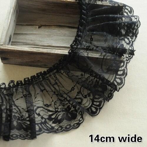 HOT Embroidered Widening Black Pleated Lace Fabric DIY Ladies Cuffs Bodice Fluffy Skirt Hem Trim Baby Cradle Pet Bib Decoration