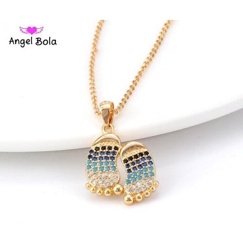 Fashion Gold Color Long Chain Foot Pendant Necklace Women Bijoux Femme Colorful Crystal Choker Collars Party Daily Jewelry Gift