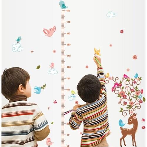 Cartoon animals colorful butterfly deer height ruler measurement wall stickers for kids room growth table nursery decor wall art